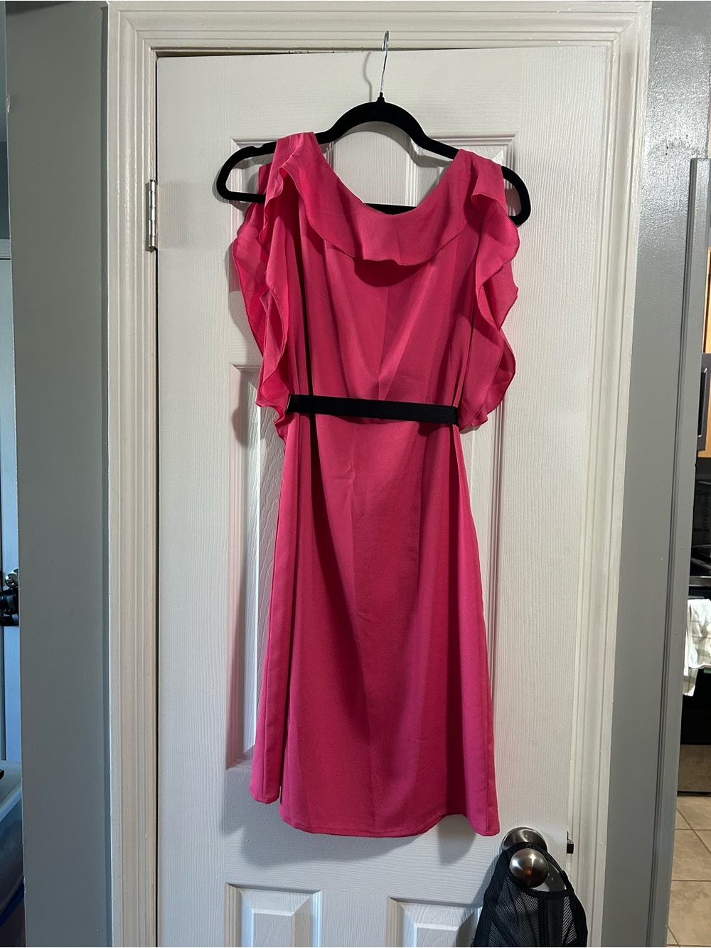 Hot pink THE LIMITED cocktail dress with black bow